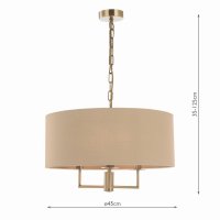 Jamelia 3 Light Shadelier Antique Brass Taupe Shade