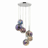 Mira 6 Light Cluster Pendant Polished Chrome Iridised Glass