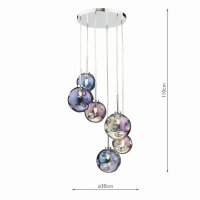 Mira 6 Light Cluster Pendant Polished Chrome Iridised Glass