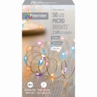 Premier Decorations MicroBrights Battery Operated Multi-Action Lights with Timer 50 LED on Silver Wire - Rainbow