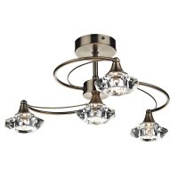 Dar Luther 4 Light Semi Flush with Crystal Glass Antique Brass