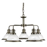 Searchlight Bistro 5 Light Ceiling Antique Brass Marble Glass