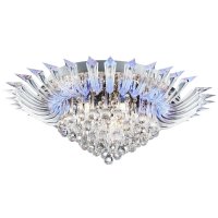 Searchlight Crystoria 5 Light / Blue LED Ceiling Flush(W/ Remote) Chrome & Clear Glass Drops/Acrylic Arms