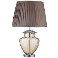 Searchlight Elina Table Lamp Large Glass Urn Amber Glass Chrome Brown Pleated Shade
