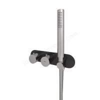 RAK Feeling Thermostatic 2 Outlet 2 Handle Black Round Shower Valve Including Shower Kit