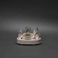 Konstsmide Battery Operated Wooden Houses & Church with Warm White LED