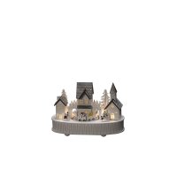 Konstsmide Battery Operated Wooden Houses & Church with Warm White LED