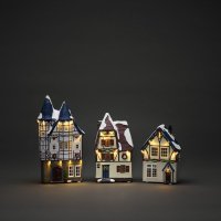 Konstsmide Battery/USB Operated Set of 3 Small Houses with Warm White LED