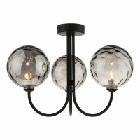 Dar Jared 3 Light Semi-Flush Matt Black with Smoked Dimpled Glass