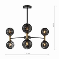 Dar Takara 6 Light Semi-Flush Matt Black & Bronze with Black Confetti Glass