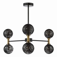 Dar Takara 6 Light Semi-Flush Matt Black & Bronze with Black Confetti Glass