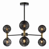 Dar Takara 6 Light Semi-Flush Matt Black & Bronze with Black Confetti Glass