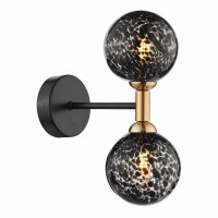 Dar Takara 2 Light Wall Light Matt Black & Bronze with Black Confetti Glass