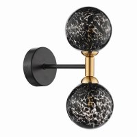 Dar Takara 2 Light Wall Light Matt Black & Bronze with Black Confetti Glass