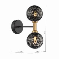 Dar Takara 2 Light Wall Light Matt Black & Bronze with Black Confetti Glass