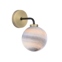 Dar Lainey Wall Light Matt Black & Antique Brass with Large Planet Glass