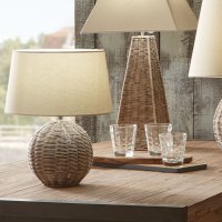Pacific Lifestyle Raffles Small Rattan Cream Wash Table Lamp with Cream Shade