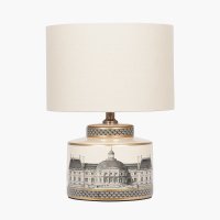 Pacific Lifestyle Wren Black and Cream Building Print Ceramic Table Lamp Base