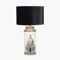 Pacific Lifestyle Wren Black and Cream Building Print Tall Ceramic Table Lamp Base