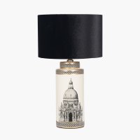 Pacific Lifestyle Wren Black and Cream Building Print Tall Ceramic Table Lamp Base