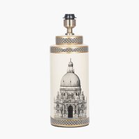 Pacific Lifestyle Wren Black and Cream Building Print Tall Ceramic Table Lamp Base
