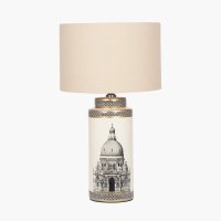 Pacific Lifestyle Wren Black and Cream Building Print Tall Ceramic Table Lamp Base