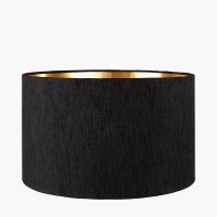 Pacific Lifestyle Stellan Slubbed Faux Silk Gold Lined Cylinder Lampshade 40cm - Black