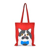 Cat Print Canvas Heavy Duty Shopper Tote Red Cat