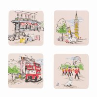 Cath Kidston Billie Goes To Town Set of 4 Cork Backed Coasters