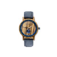 Sycamore Zebrano Wood & Blue Leather Strap Watch - Botanica 