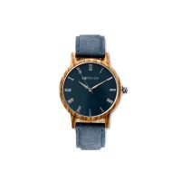 Elm Zebrano Wood & Blue Strap Mens Watch - Botanica 