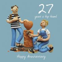 Wedding Anniversary Card - 27th Twenty Seventh 27 Years One Lump Or Two