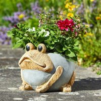 Flamboya Woodstone Frog Planter