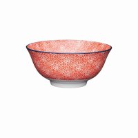 KitchenCraft Ceramic Bowl 16cm - Red Floral and Blue Edge