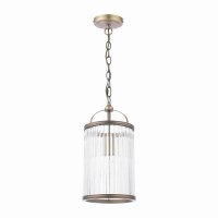Laura Ashley Sutton Pendant Matt Antique Brass and Ribbed Glass