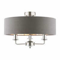 Laura Ashley Sorrento 3 Light Semi-Flush Polished Nickel with Charcoal Shade