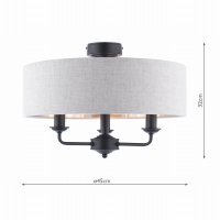 Laura Ashley Sorrento 3 Light Semi-Flush Matt Black with Natural Shade