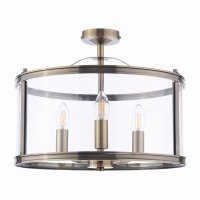 Laura Ashley Harrington 3 Light Semi-Flush Antique Brass and Glass