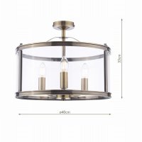 Laura Ashley Harrington 3 Light Semi-Flush Antique Brass and Glass