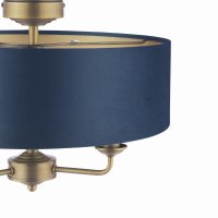 Laura Ashley Sorrento 3 Light Semi-Flush Matt Antique Brass with Blue Shade