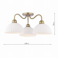 Laura Ashley Durford 3 Light Semi-Flush Matt Antique Brass and White Ceramic