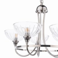 Laura Ashley Wellham 5 Light Armed Pendant Polished Nickel and Ribbed Glass