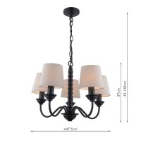 Laura Ashley Norbury 5 Light Armed Pendant Matt Black with Shade