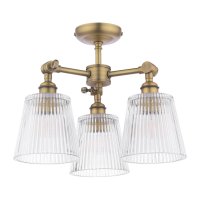 Laura Ashley Callaghan 3 Light Semi-Flush Matt Antique Brass and Ribbed Glass