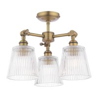 Laura Ashley Callaghan 3 Light Semi-Flush Matt Antique Brass and Ribbed Glass
