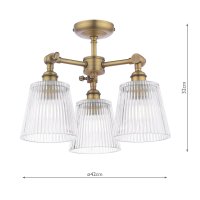 Laura Ashley Callaghan 3 Light Semi-Flush Matt Antique Brass and Ribbed Glass