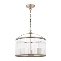 Laura Ashley Sutton 3 Light Pendant Matt Antique Brass and Ribbed Glass