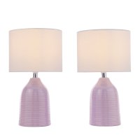 Laura Ashley Penny Table Lamp Purple Ceramic and Polished Chrome with Shade (Twin Pack)