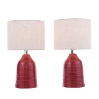 Laura Ashley Penny Table Lamp Red Ceramic and Polished Chrome with Shade (Twin Pack)