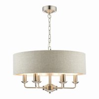 Laura Ashley Sorrento 6 Light Pendant Satin Nickel with Natural Shade